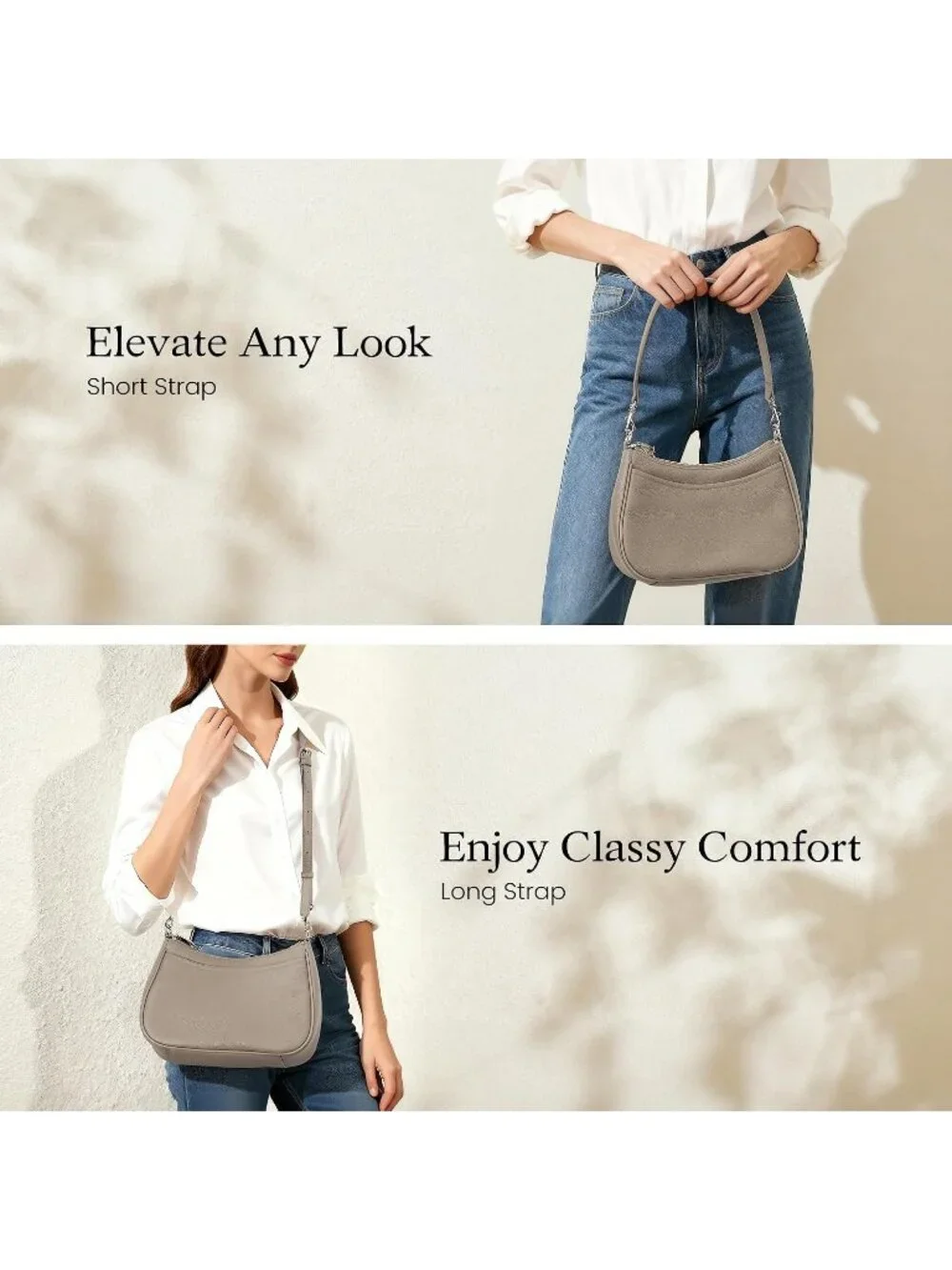 Women's Taupe Grey Genuine Leather Anti Theft Trendy Purse with RFID Handbags